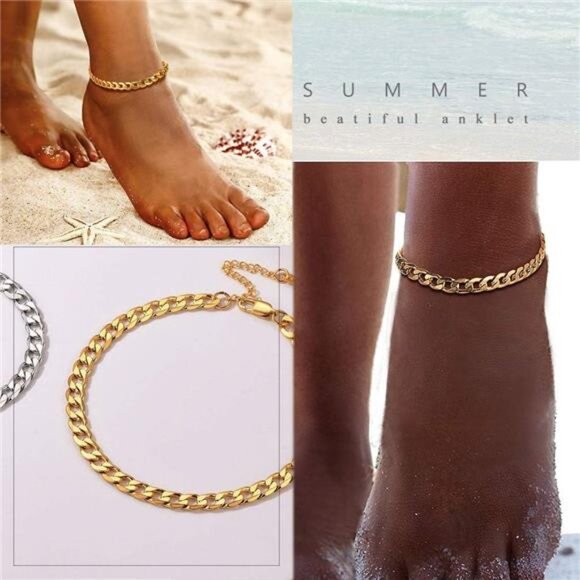 Stainless Steel Chain Anklets for Women, Silver/Gold Tone, Ankle Bracelets - Picture 3 of 7